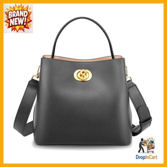 Genuine Leather Bucket Bag Crossbody Tote Adjustable Strap Minimal Chic